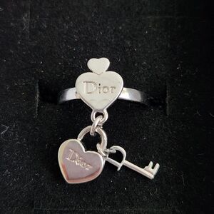 Dior Logo Heart and Key Silver Tone Ring